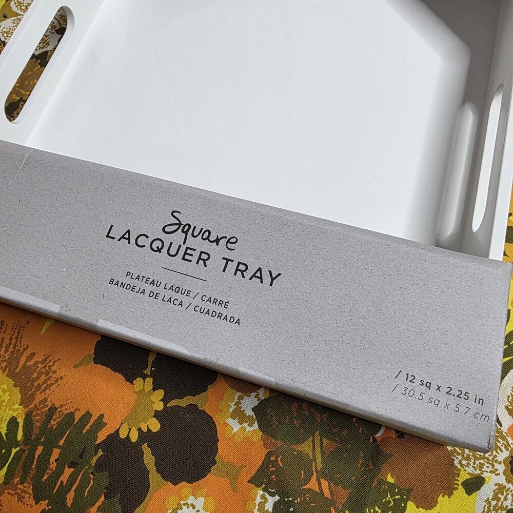 West Elm White Square Lacquer Tray 12" Modern Decor - Picture 5 of 7